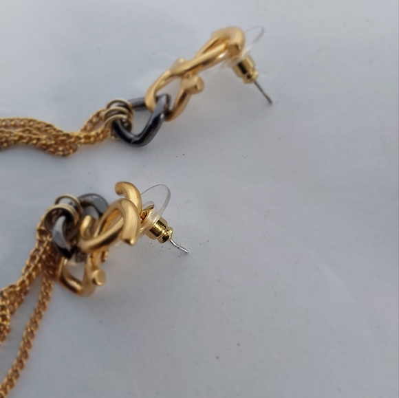 Fashion Earrings Two-toned Drop Chain - Picture 7 of 7